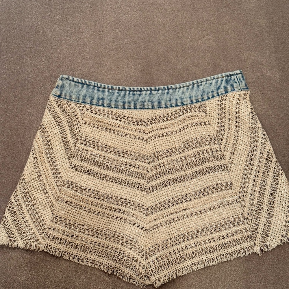 Ramy Brook Blue and Cream High Waist Shorts - Picture 2 of 5